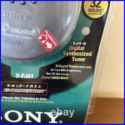 NIB SONY CD FM/AM Walkman D-FJ61 skip-free sealed silver synth tuner mega bass