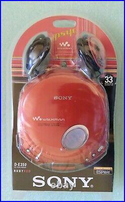 New SONY CD WALKMAN D-E350 Portable CD Player Red CDRW Playback Mega Bass