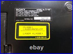 SONY 1bit DAC Discman D-99 Vintage Portable CD Player Working Condition