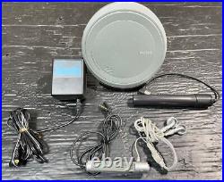 SONY D-EJ1000 CD Walkman Portable CD Player Remote AC adapter Stand Silver Used