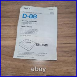 Sony D-88 Portable Discman Walkman CD Player See Description Spins No Sound