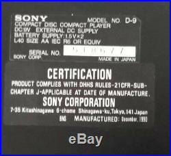 Sony D-9 Portable Discman Vintage CD Player Digital Audio D9 Parts Only AS IS