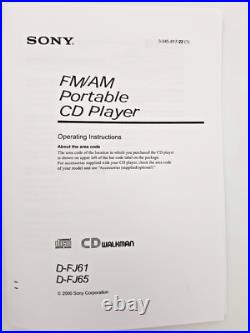 Sony D-FJ61 CD Walkman Discman Radio FM/AM Personal Stereo Compact Disc Player