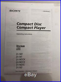 Sony Discman D-141 Vintage 1994 CD Player Mega Bass In Original Box