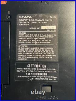 Sony Discman D-15 CD Player Digital Audio