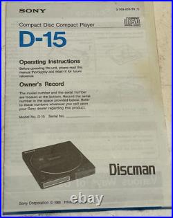 Sony Discman D-15 CD Player Digital Audio