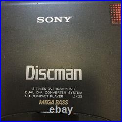 Sony Discman D-33 CD Personal Disc Player with Original Box, Manuals MEGA BASS