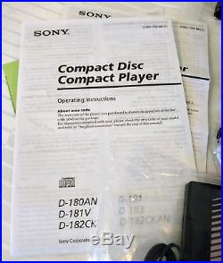 Sony Discman Portable CD Player Groove Car Kit Ready D-182CK Vintage 1998