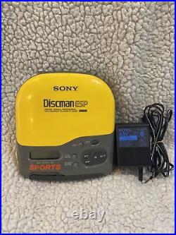 Sony Sports Discman CD Player ESP YellowithGray D-421SP With Original Power Cord
