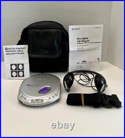 Sony Walkman D-E350 ESP MAX Portable Silver/Purple CD Disc Player +Case Works