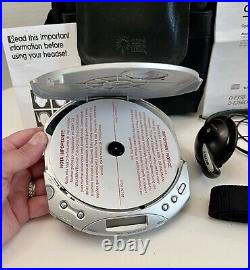 Sony Walkman D-E350 ESP MAX Portable Silver/Purple CD Disc Player +Case Works
