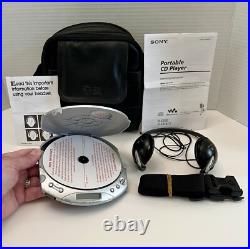 Sony Walkman D-E350 ESP MAX Portable Silver/Purple CD Disc Player +Case Works