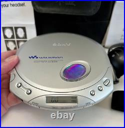 Sony Walkman D-E350 ESP MAX Portable Silver/Purple CD Disc Player +Case Works