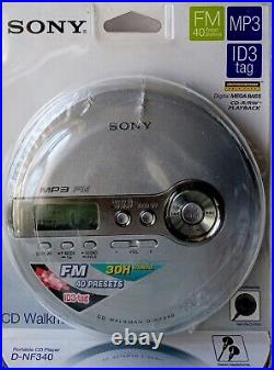 Sony Walkman D-NF340 CD Player Portable Silver MP3 withFM Tuner Skip Free Sealed