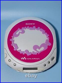 Sony Walkman Portable Personal CD Player D-EQ550 Pink With Hearts 90's Rare Tested