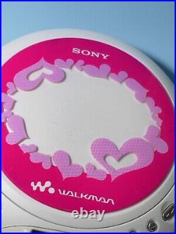 Sony Walkman Portable Personal CD Player D-EQ550 Pink With Hearts 90's Rare Tested