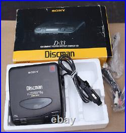 VINTAGE SONY DISCMAN D-33 D33 CD PLAYER with MOUNT PLATE CPM-203P & BOX (works)