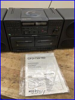 Vintage 1990 SONY Mega Bass CD Radio Cassette Corder CFD-750 Boom Box Tested