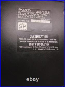 Vintage 1990 Sony DiscMan D-11 Portable CD Player Mega Bass