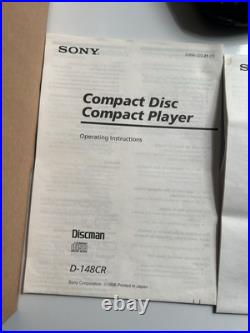 Vintage Sony D-148CR Discman Mega Bass Portable CD Player Rare + Remote