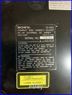 Vintage Sony Discman Personal / Portable CD Player D-350 Walkman D350
