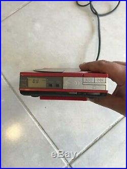 Vintage Sony Walkman CD Compact Disc Player D-50 + AC Adaptor AC D50 Red! READ